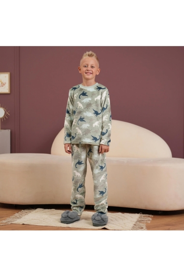Піжама тепла для хлопчика  Діно оливковий велсофт