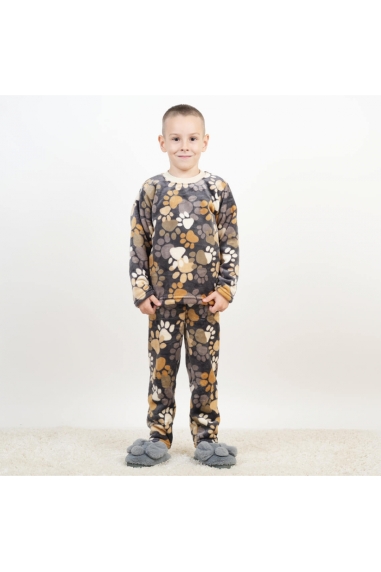 Піжама для хлопчика Лапки бежевий велсофт