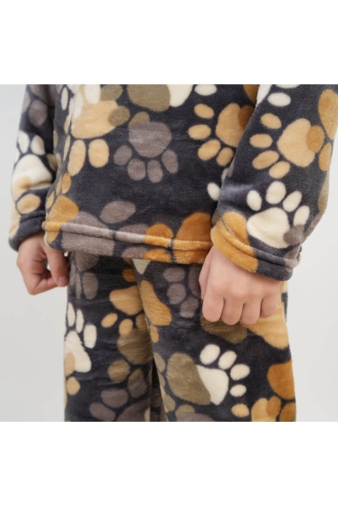 Піжама для хлопчика Лапки бежевий велсофт - 1