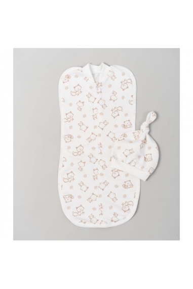 Пелюшка-кокон з шапочкою Звірята молочний начіс