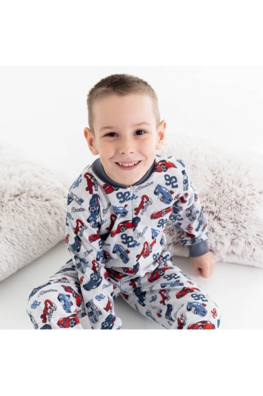 Піжама-комбінезон для хлопчика сірий Машинки кулір - 1