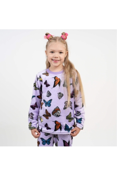 Піжама для дівчинки  Метелики бузковий велсофт - 1
