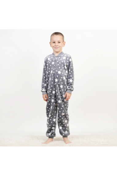 Піжама-комбінезон для хлопчика Зірки сірий велсофт