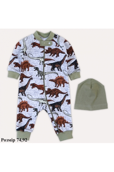 Комбінезон з шапочкою ясельний хакі тринитка петля