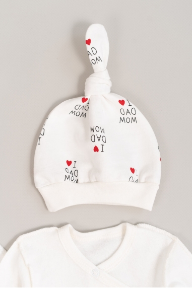Комплект для новонародених Люблю маму, тата молочний начіс (футер) - 1