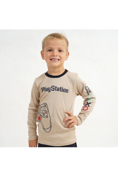 Футболка для хлопчика з довгим рукавом Play Station бежевий інтерлок