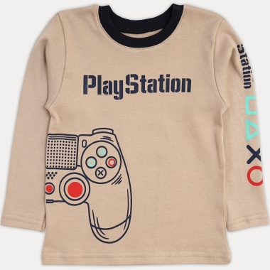Футболка для хлопчика з довгим рукавом Play Station бежевий інтерлок
