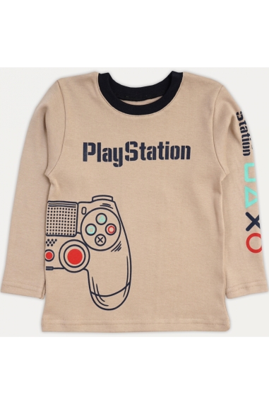 Футболка для хлопчика з довгим рукавом Play Station бежевий інтерлок - 1
