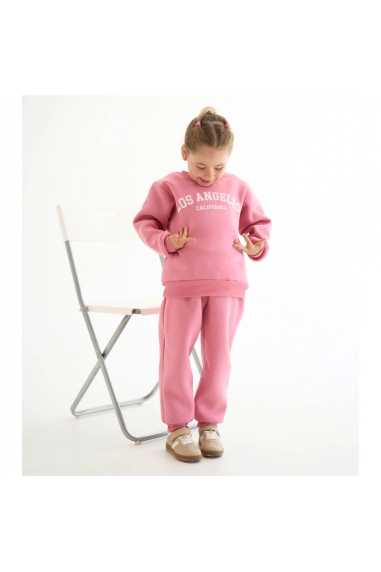 Костюм теплий для дівчинки рожевий тринитка на флісі - 1