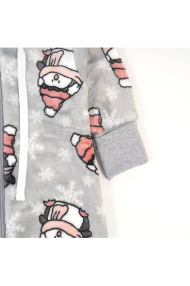 Комбінезон пухнастий для малят Пінгвіни сірий велсофт - 1