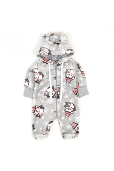 Комбінезон пухнастий для малят Пінгвіни сірий велсофт - 2