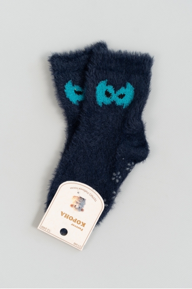 Шкарпетки пухнасті з антиковзанням темно синій ангора