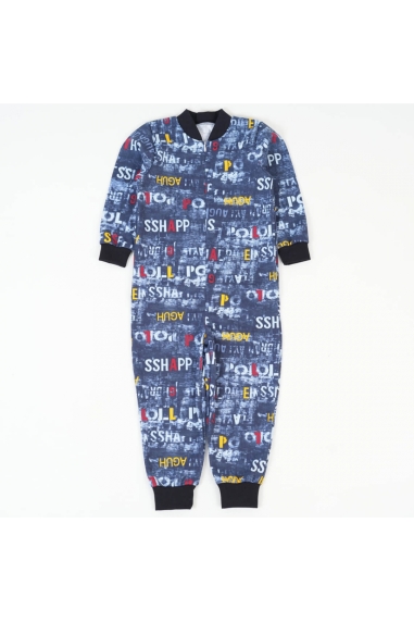 Піжама-комбінезон для хлопчика Надписи темно-синій начіс (футер)