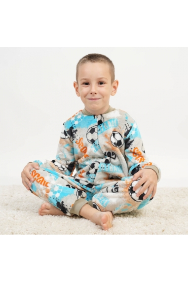 Піжама-комбінезон для хлопчика М'ячі сірий велсофт
