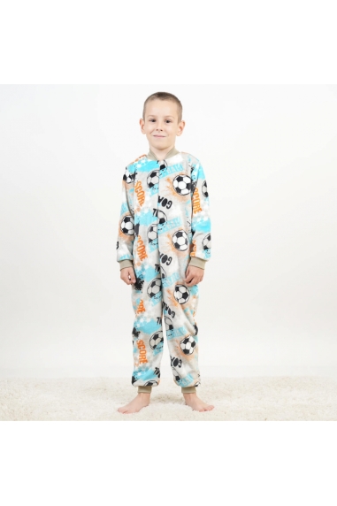 Піжама-комбінезон для хлопчика М'ячі сірий велсофт - 1