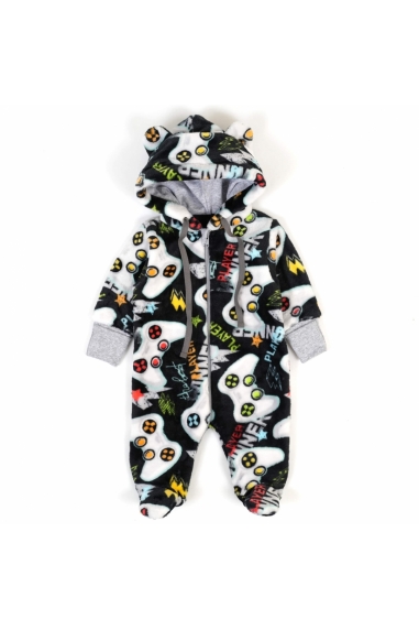 Комбінезон пухнастий для малят сірий Джойстики велсофт - 1