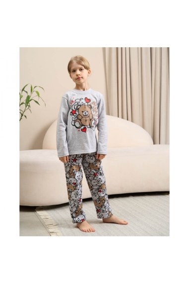 Піжама для дівчинки Ведмежата сірий начіс (футер) - 3