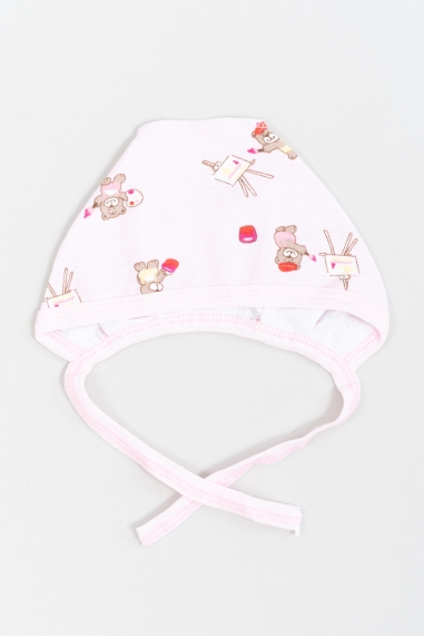 Шапочка ясельна для дівчинки Ведмедики рожевий інтерлок