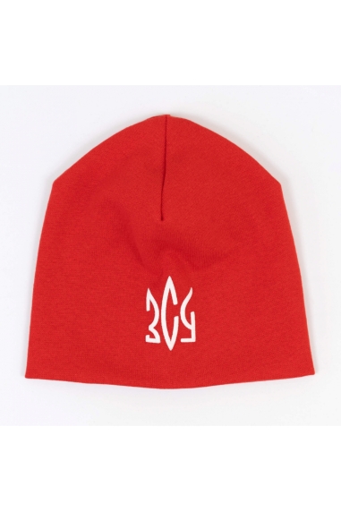 Шапка подвійна для хлопчика Герб червоний стрейч