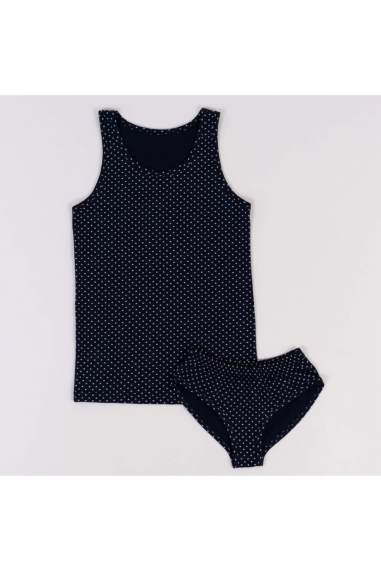 Комплект білизни  для дівчинки в горошок темно синій кулір - 1
