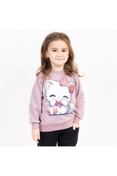 Світшот для дівчинки Киця ліловий двонитка