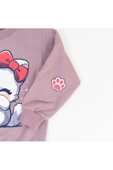 Світшот для дівчинки Киця ліловий двонитка - 1