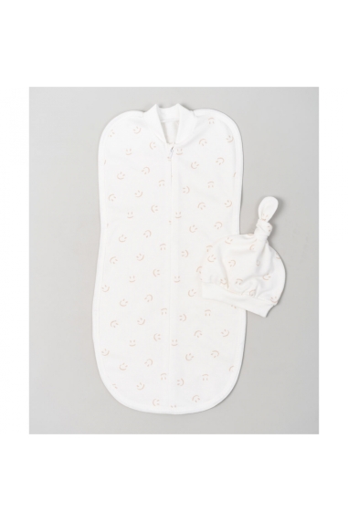 Пелюшка-кокон з шапочкою Смайл молочний начіс