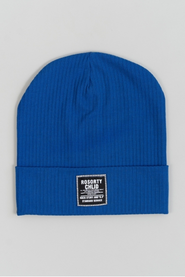 Шапка для дівчинки синій рубчик-мустанг