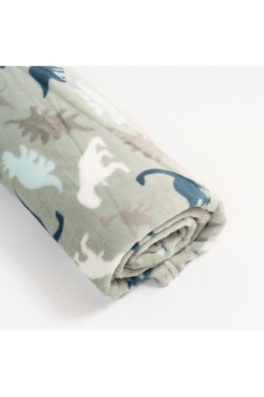 Пухнастий плед ясельний Діно оливковий велсофт