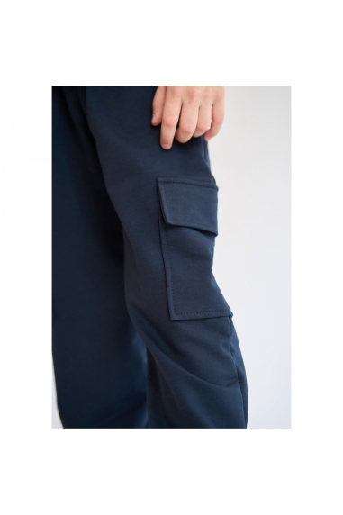 Спортивні джогери карго для хлопчика темно-синій двонитка - 1