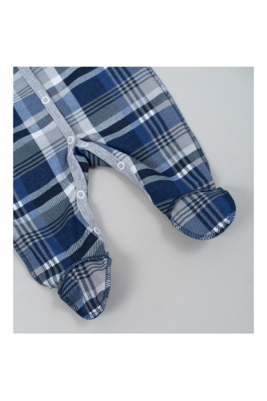 Сліп для новонароджених Клітинка синій начіс (футер) - 1