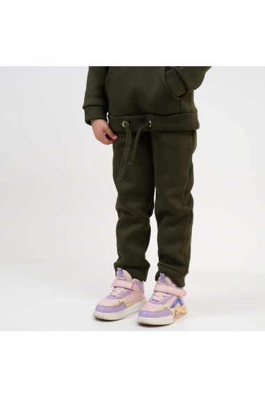 Теплий костюм для дівчинки хакі тринитка на флісі - 1