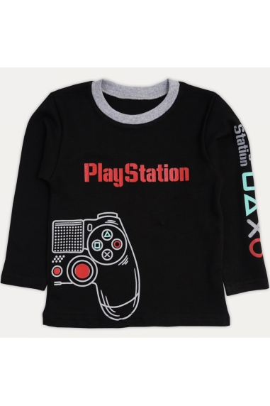 Футболка для хлопчика з довгим рукавом Play Station чорний інтерлок