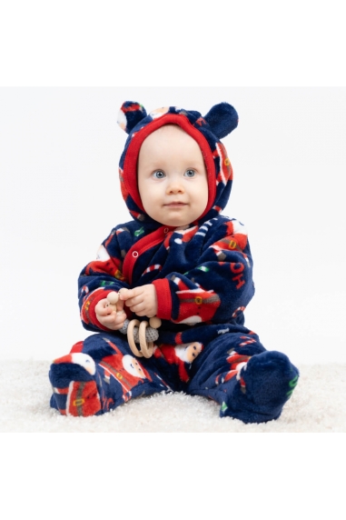 Комбінезон пухнастий з вушками  для малят синій Санти велсофт - 1