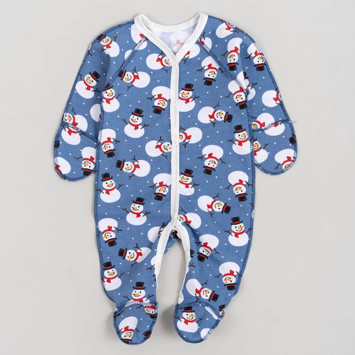 Сліп для новонароджених Сніговики синій начіс високої якості(футер)