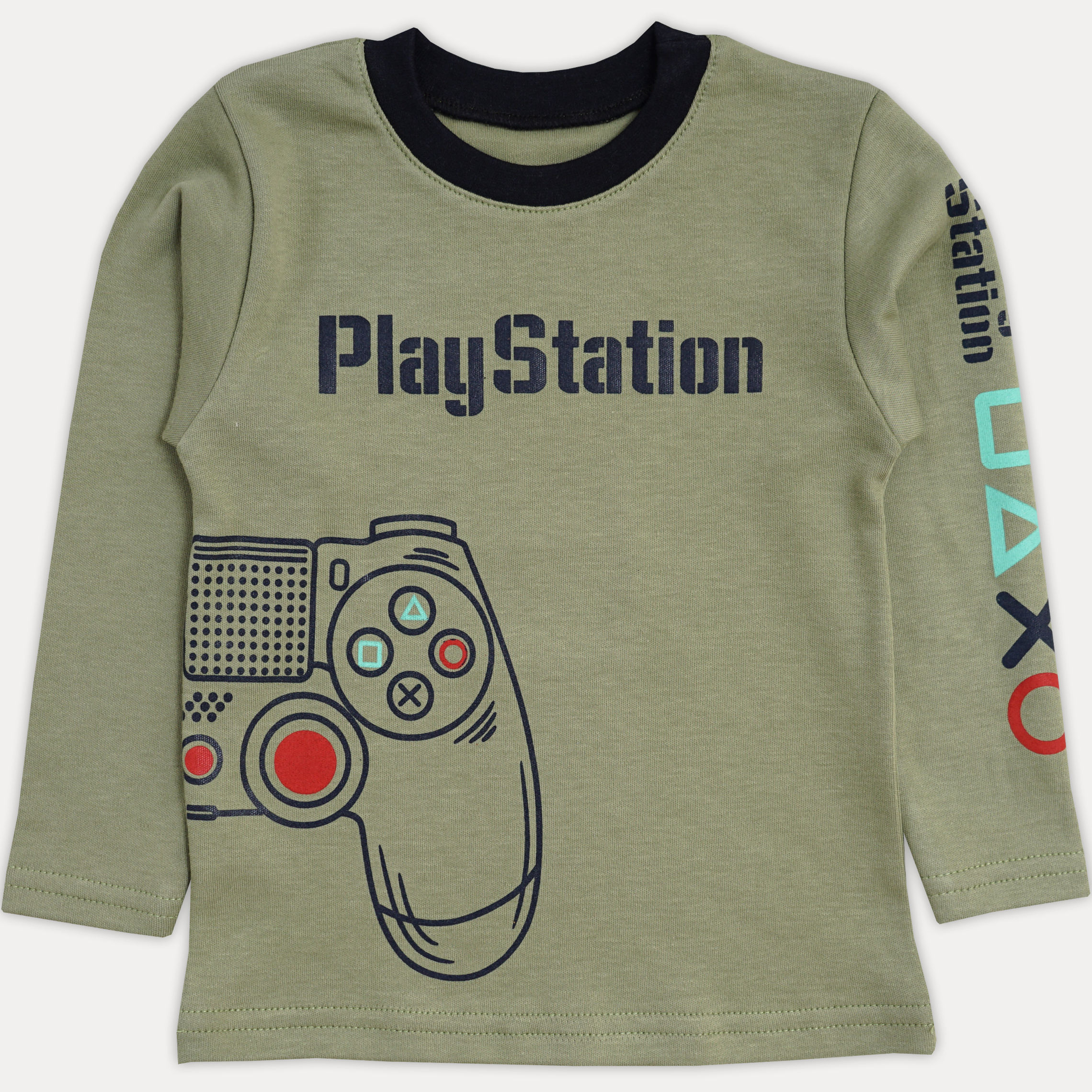 Футболка для хлопчика з довгим рукавом Play Station олива інтерлок