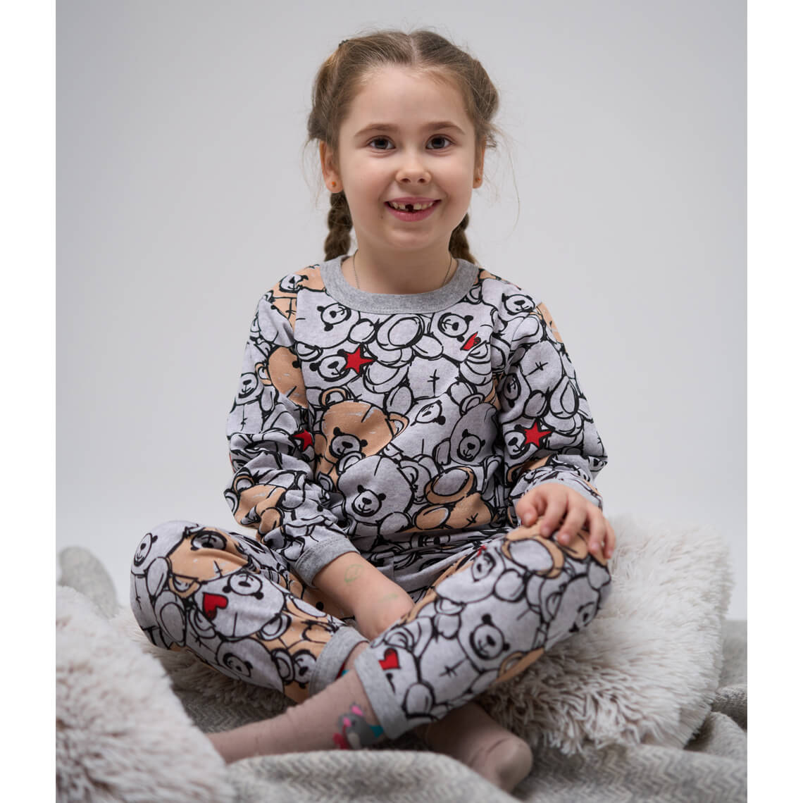 Піжама для дівчинки Ведмежатка сірий начіс (футер)