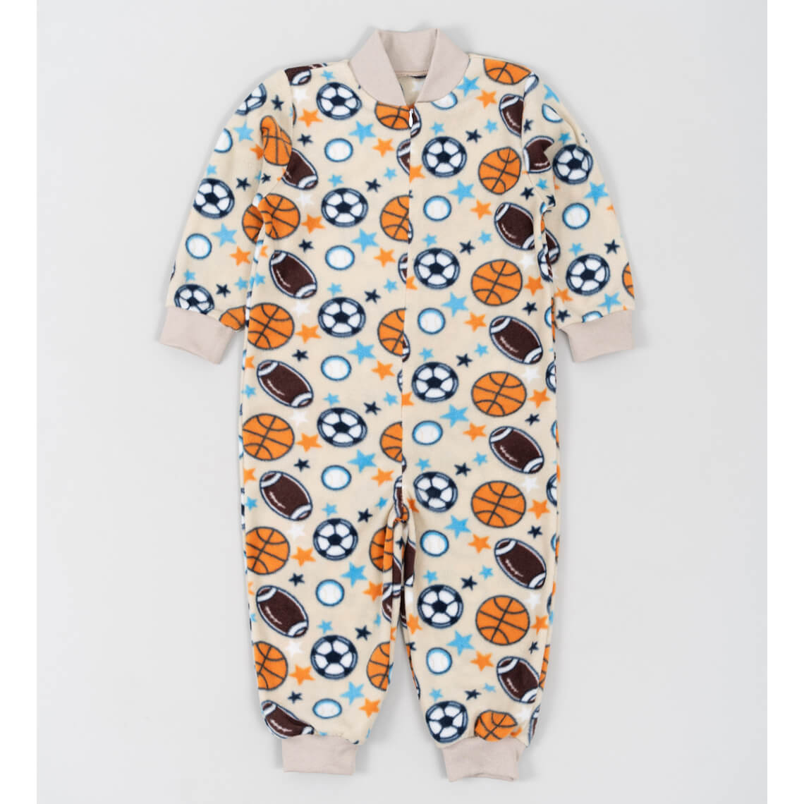 Піжама-комбінезон для хлопчика бежевий М'ячі мікрофліс