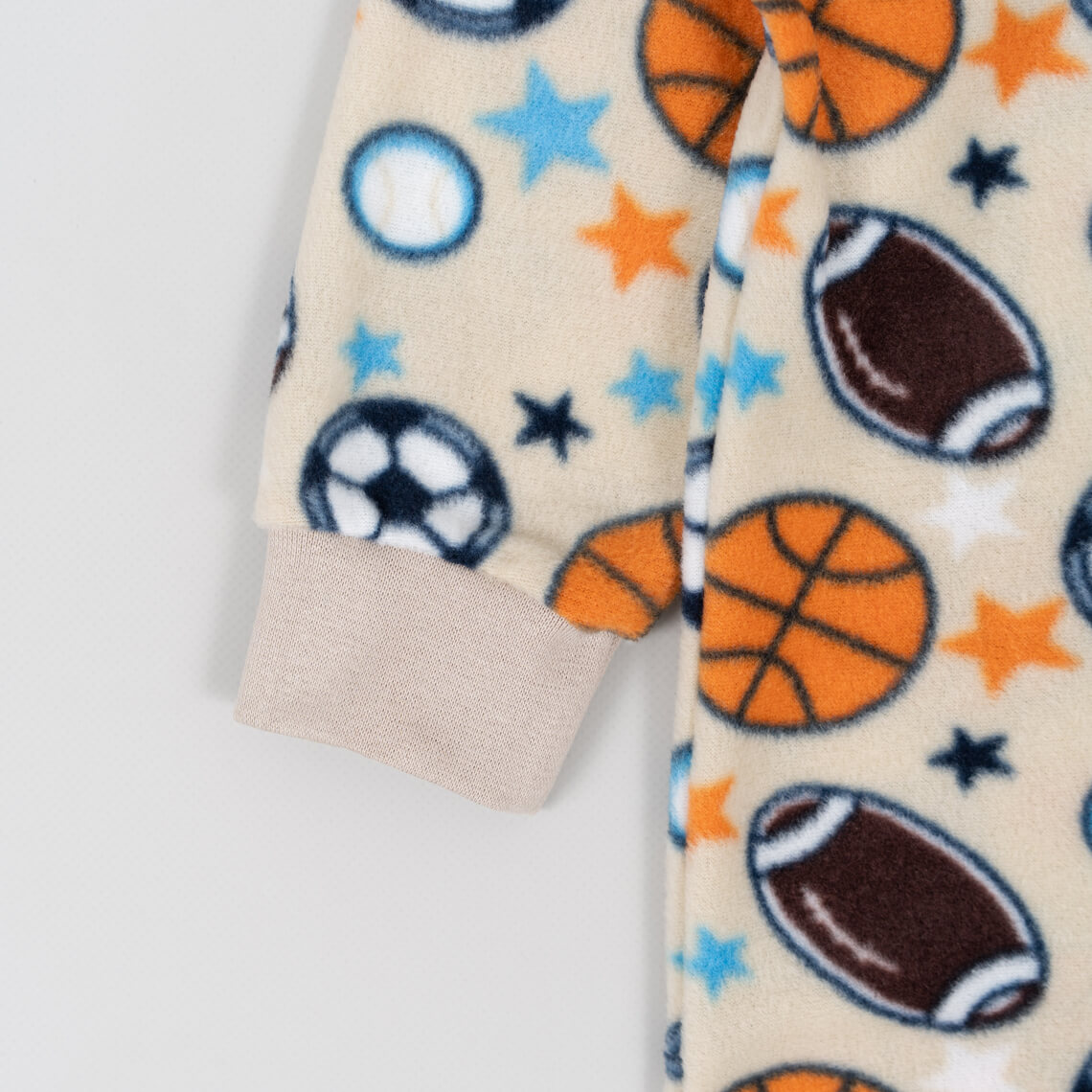 Піжама-комбінезон для хлопчика бежевий М'ячі мікрофліс