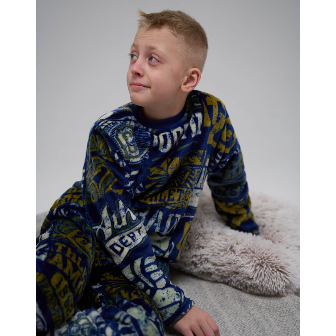 Піжама тепла для хлопчика Надписи синій велсофт