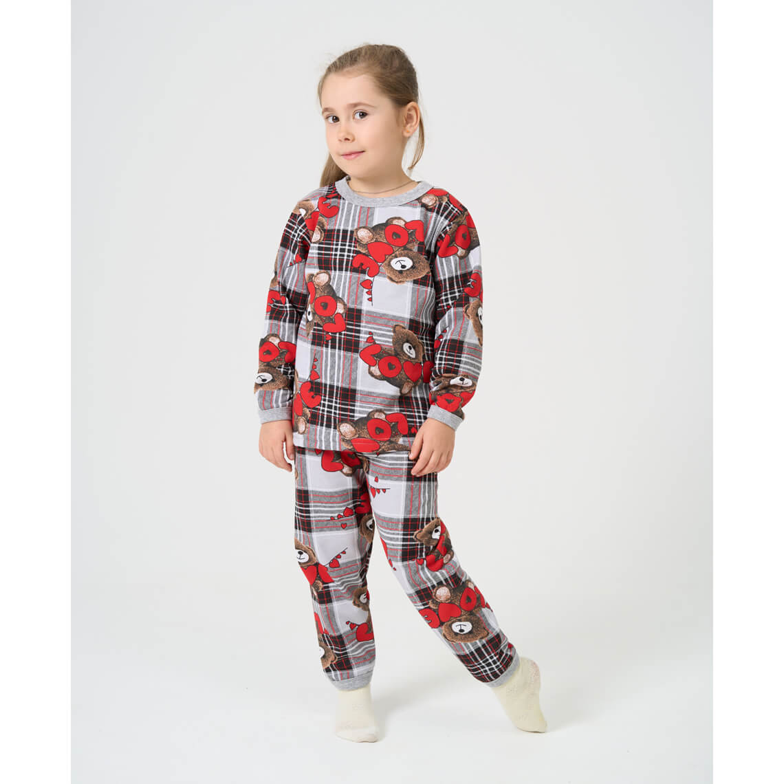 Піжама для дівчинки Ведмедик клітинка сірий начіс(футер)