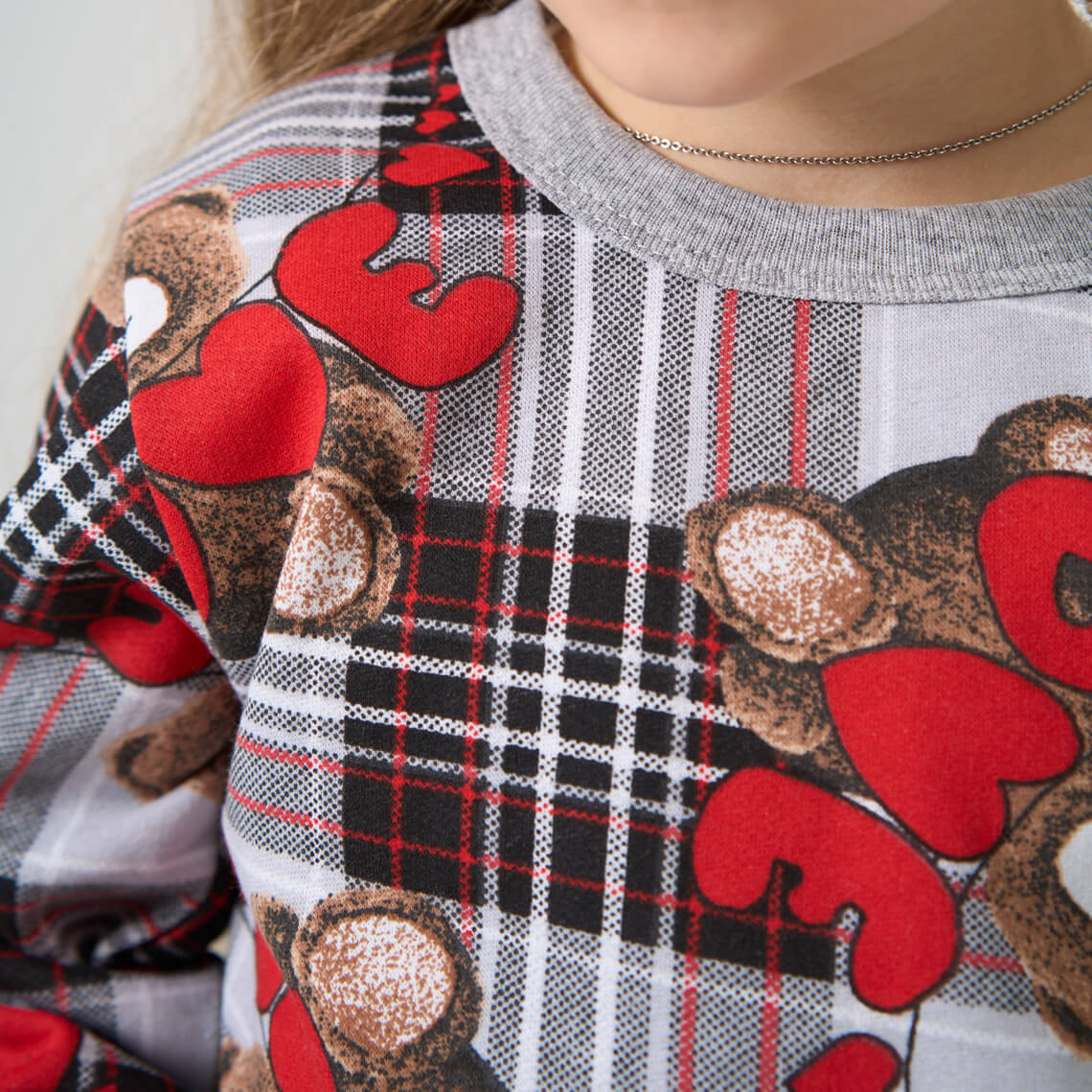 Піжама для дівчинки Ведмедик клітинка сірий начіс(футер)