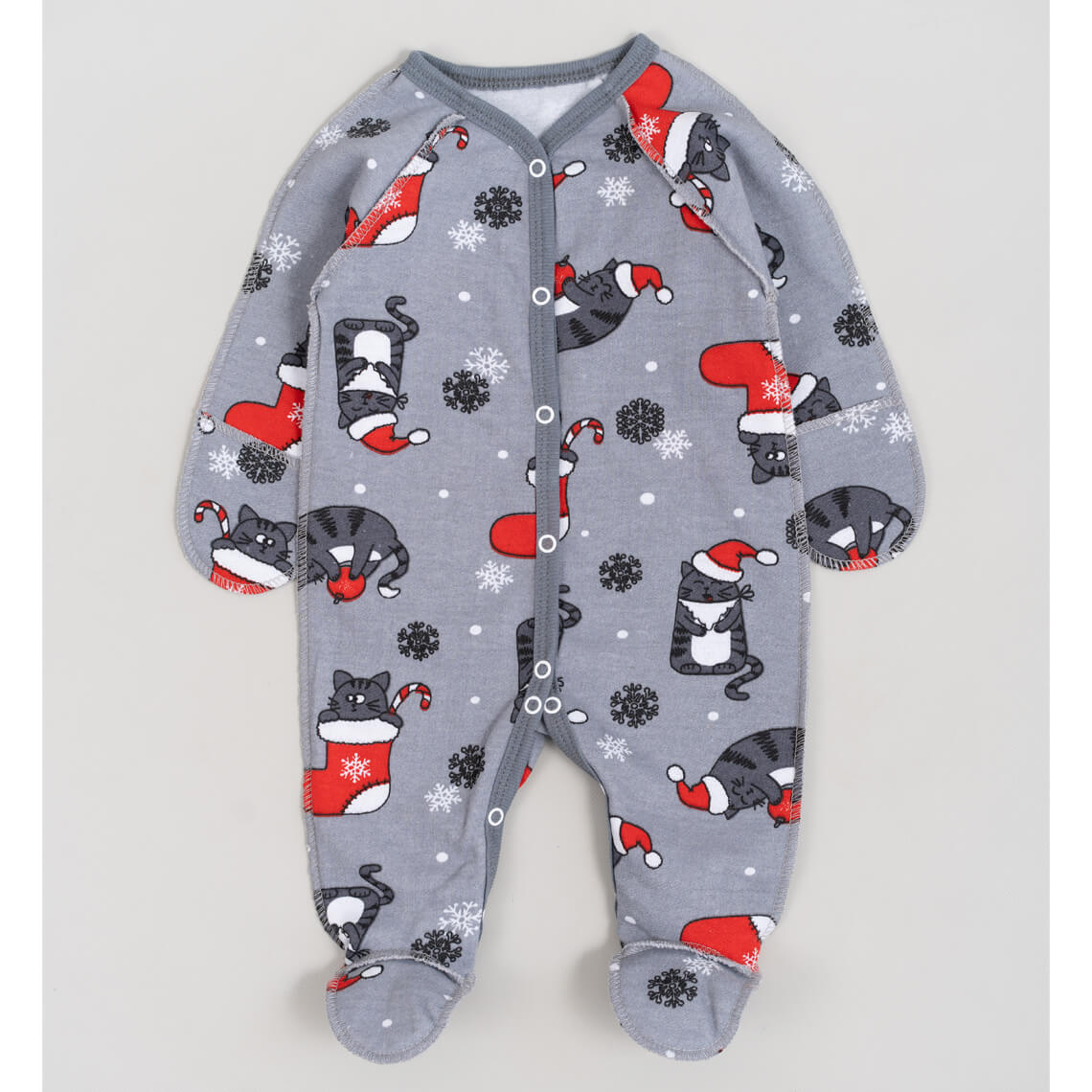 Сліп для новонароджених Новорічний Котики графіт начіс (футер)