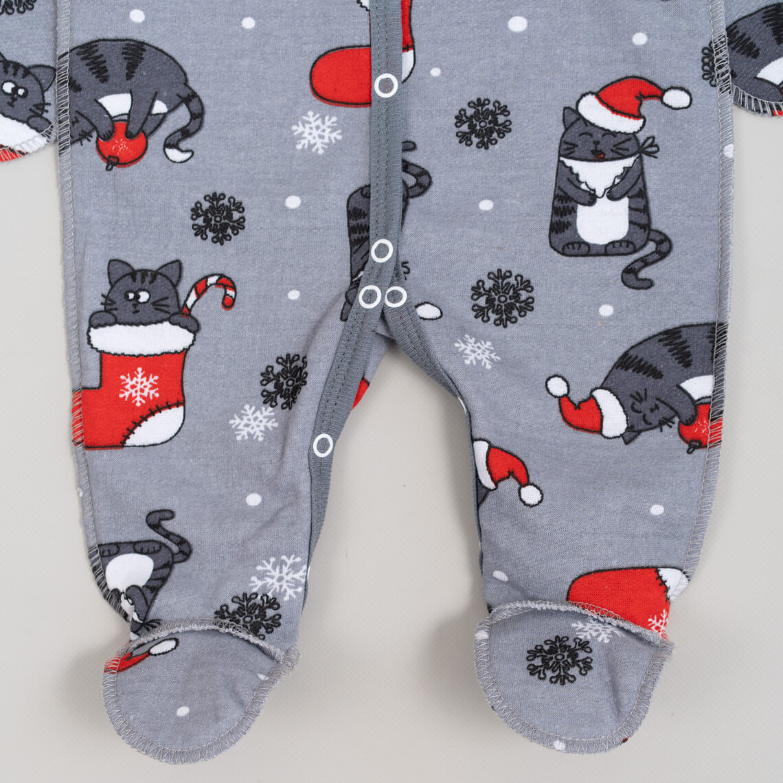 Сліп для новонароджених Новорічний Котики графіт начіс (футер)