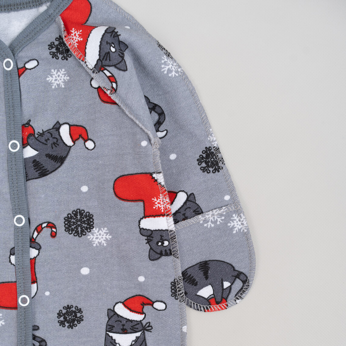 Сліп для новонароджених Новорічний Котики графіт начіс (футер)