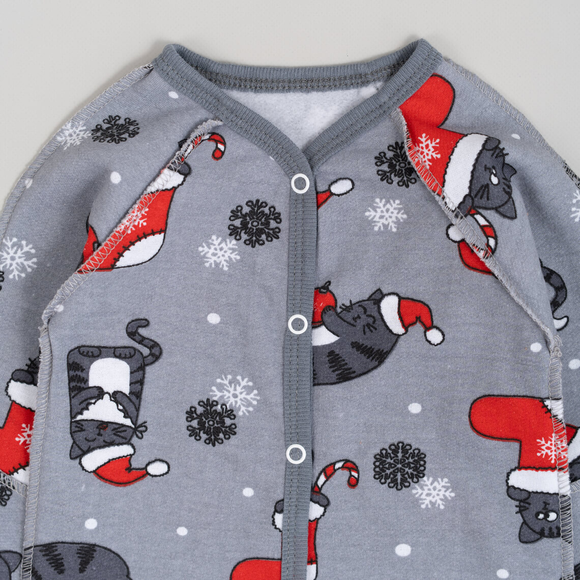 Сліп для новонароджених Новорічний Котики графіт начіс (футер)