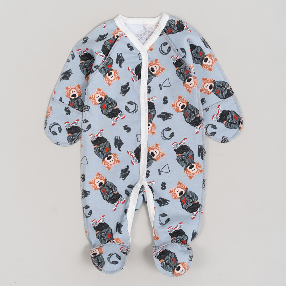 Сліп для новонароджених Ведмедик блакитний начіс (футер)