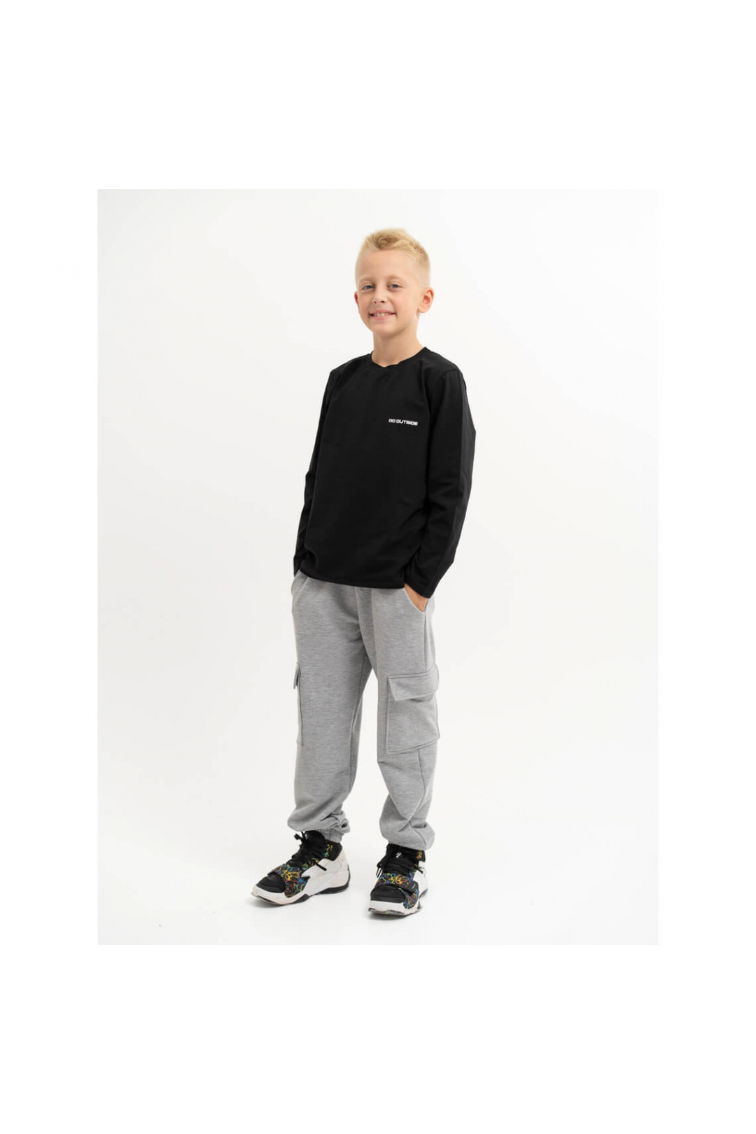 Спортивні джогери карго для хлопчика сірий двонитка