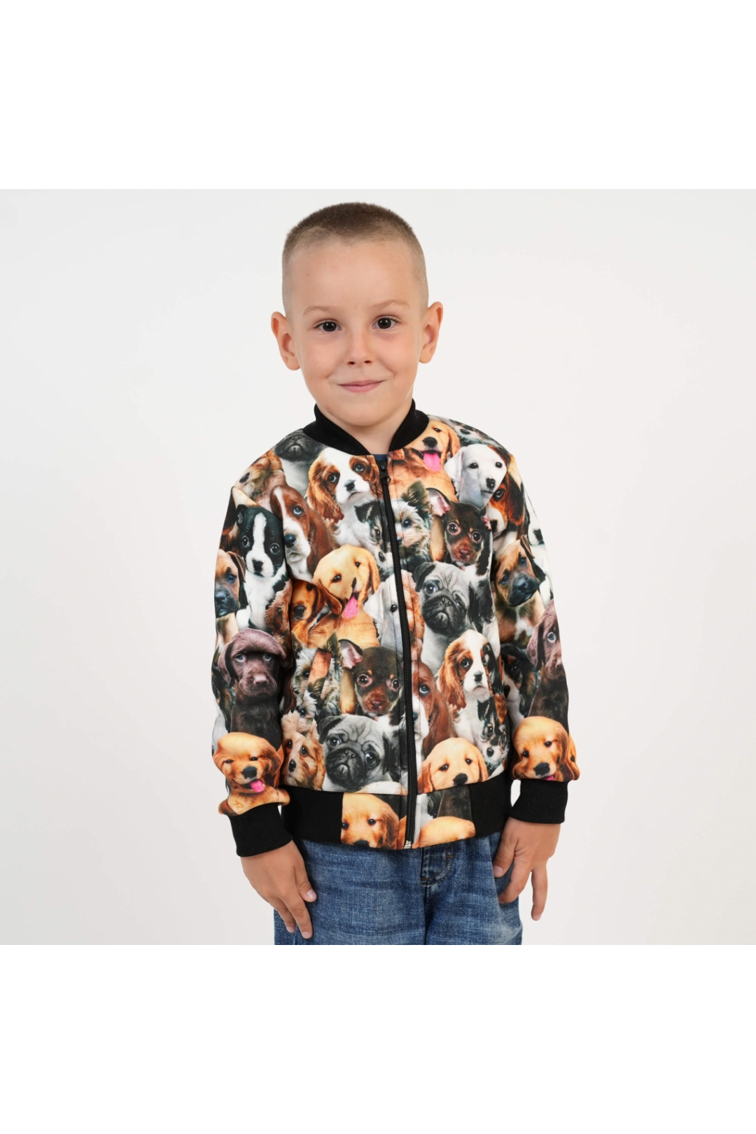 Бомбер для хлопчиків Песики чорний тринитка на флісі