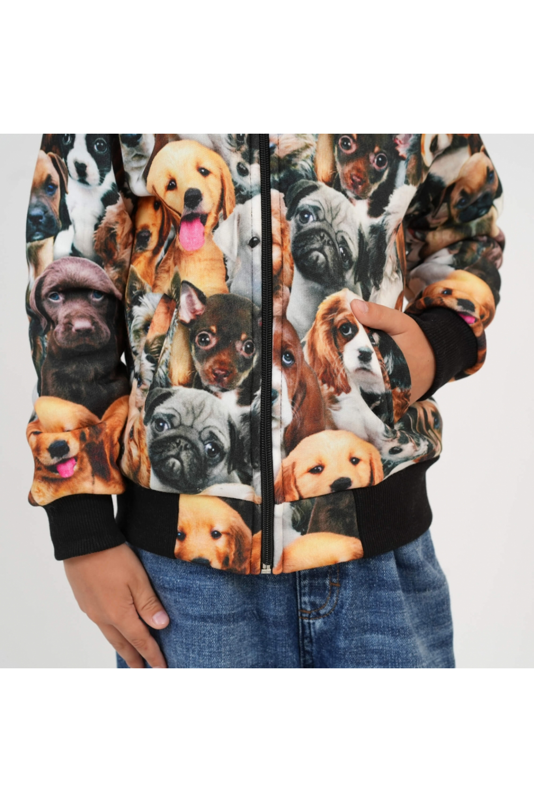 Бомбер для хлопчиків Песики чорний тринитка на флісі